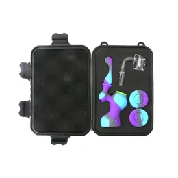 Più nuovo colorato fumo silicone narghilè bong kit tubi portatile gorgogliatore da viaggio erbe tabacco filtro quarzo cucchiaio ciotola olio Rigs portaoggetti scatola di immagazzinaggio narghilè