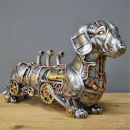 Decorative Objects Figurines Mechanical Punk Dog Figure Resin Crafts Steampunk Bulldog Dog Resin Statue Sculpture Decoration Home Desktop Ornaments 230724