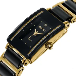 Женские часы Кварцевые керамические женские часы для влюбленных Модные прямоугольные мужские наручные часы Браслет TO Brand Luxury Gold Пара 230725
