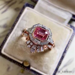 Conjunto de design de anéis de banda para mulheres de luxo incrustado vermelho/branco romântico anéis de festa de casamento feminino R230725