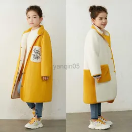 Down Coat AMII Kids Girls Winter Coat 2022 Paneled Design Stand Collar Sweet Fashion Long Casual Loose Thicken Clothing Topp 22270046 HKD230725