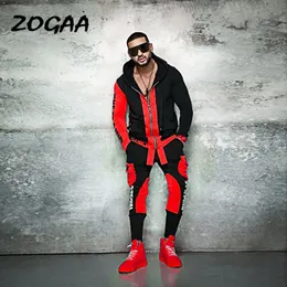 남성용 트랙 슈트 Zogaa는 남자 트랙 슈트 가을 스트리트웨어 패션 후드 스웨트 팬츠 땀복 편지 패치 워크 캐주얼 슬림복 오버 사이즈 세련된 230724