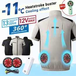 Herrtankstoppar 12V Summer Fan Vest Kvinnor Herrens isvist camping laddning Luftkonditioneringskläder Kylning Vest Högtemperaturarbete Fiske 230724