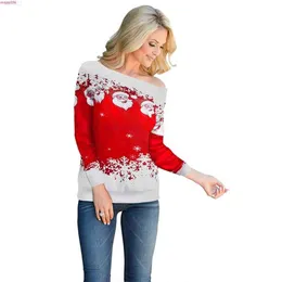 Frauenpullover Frauen Casual Hässlicher Pullover Weihnachtsmann Gedruckt Lose Sexy Schneeflocke Pullover Herbst Winter Weihnachten Clo L230725