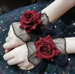 Länk armband vintage personligt mode lolita spets handled om hand ärm kvinnor vin röd rose klänning armband bankett smycken