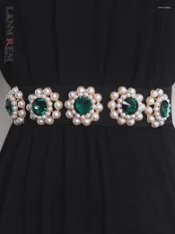 Cintos LANMREM Cinto de diamante cravejado de pérolas feito à mão para mulheres cintura elástica alta Designer Tide Fashion 2023 Summer 2YA3245