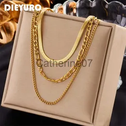 Colares com Pingente DIEYURO 316L Aço Inoxidável Cor Dourada 3 Correntes Colar Para Mulheres 2022 Punk Street Trend à Prova de Ferrugem Pescoço Jóias Presente Bijoux J230725