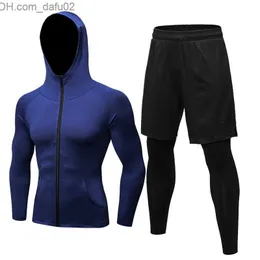 Męskie dresy jesień mężczyźni Zestaw kompresji Zima Gym Fitness Suit Fitness Zestaw Running Trening Tracksuits Fake Tight Pant Sport Coat Z230725