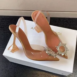 Amina muaddi ma'am Begum Crystal-Embellished PVC Pumps shoes Wrap high heels women's Luxury Designers Dress shoe Evening Slingback strap Sandals Crystal shoes box