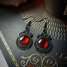 Dangle Earrings Gothic Vampire Moon For Women Girls Mystery Witch Jewelry Accessories Gift Black Mirror Red Cameo Pendant Earhook
