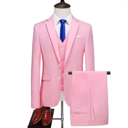 Agasalhos masculinos terno de casamento elegante fino cor sólida conjuntos de escritório de negócios tamanho grande formal masculino blazer calças coletes conjunto de 3 peças