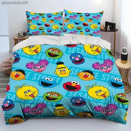 تلفزيون Sesame Street لطيف كاريكاتير الفراش مجموعة الفراش حاف مجموعة السرير مجموعة لحاف كين الملك كوين حجم الفراش مجموعة الأطفال L230704