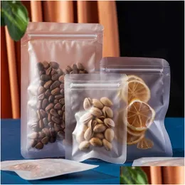 Packing Bags 100Pcs Lot Frosted Transparent Zipper Bag Flat Bottom Dry Flower Pouch Smell Proof Storage For Snack Tea Coffee Drop Deli Otqvw