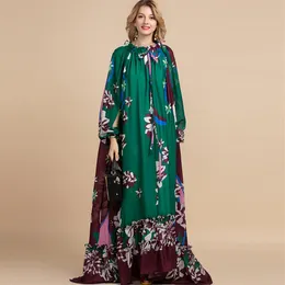 Fashion Designer Loose Maxi Dress Women's Split Sleeve Floral Print Holiday Party Vintage Long Dress324Y