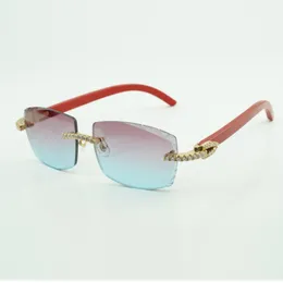Neue Moissanit-Diamant-Luxusmode-Holzsonnenbrille 3524015 Natürliche rote Holzsonnenbrille mit geschnitzten Gläsern, versandkostenfrei
