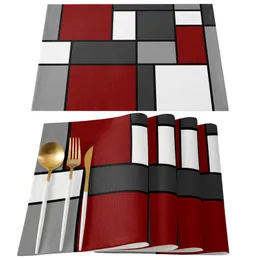 Mattor kuddar djupa röda abstrakt geometriska kök matbord dekor tillbehör 4/6 st placemat värmebeständiga linnetabellkuddar mattor 230725