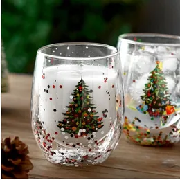 Vinglas med kreativ julgran glas kopp dubbel lager isolering dricka frukost kaffemjölk te mugg gåva 230725
