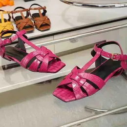 2023 Super Beautiful Spring/Summer Women's Sandals Fashion Crocodile Pattern Cowhide High Quality