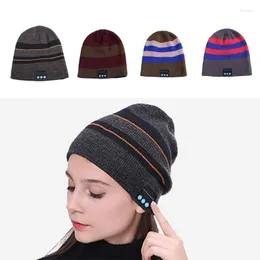 Cappellini da ciclismo a righe abbinati a colori lavorati a maglia caldi invernali compatibili con Bluetooth Cuffie per chiamate wireless Cuffie per musica Cappello per la notte