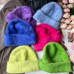 Beanie Skull Caps 2023 Fashion Rabbit Fur Y2k Berretti per donna Soft Warm Fluffy Angola Winter Hat Donna Antivento Bonnet Skullies Cap 230726