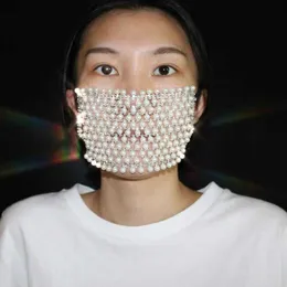 2020 strass lucido perla maschera per il viso decorazioni per le donne Bling elasticità copertura in cristallo viso gioielli decorazioni per feste regalo Q265V
