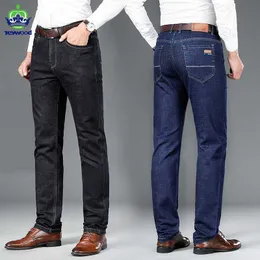 Men's Autumn Winter Jeans Men Cotton Stretch Casual Blue Black Business Straight Trousers Male Plus Size 29-38 40 211009 L230726