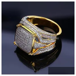 Pierścienie klastra 18K Gold Square Diamond Pierścień mistrz motocykla hip hop dla mężczyzn biżuteria mody Will i Sandy Drop dostawa DHB0F