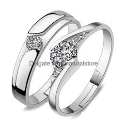 Solitaire Ring Open Adjustable Sier Diamond Cubic Zirconia Rings Couple Engagement For Women Men Fashion Jewelry Will And Drop Deliver Dh0Yz