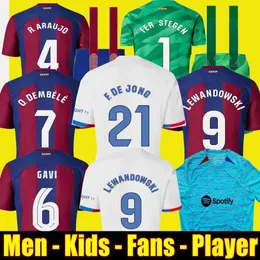 Lewandowski Soccer Jerseys 23 24 Ansu Fati S Pedri Gavi Ferran Raphinha 2023 2024 F. de Jong Dembele Camisetas Football Shirt Men Kids