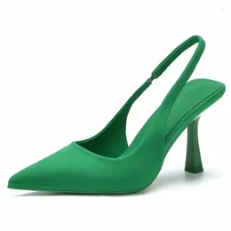 Kleidschuhe 2023 Mode Frauen Pumps Grün Spitzschuh Damen Flache PU Leder Sandalen für Party High Heels