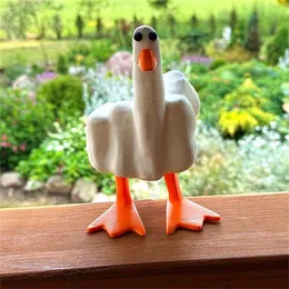 Decorative Objects Figurines Creative Funny Little Duck Ornament Home Fashion Cute Middle Finger Animal Resin Craft Sculpture Car Office Desktop 230725