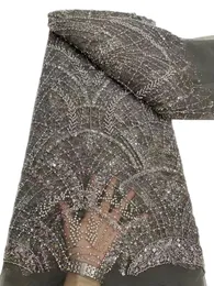 KY-8008 Donne di lusso africane Occasioni Festa Pendolare Tessuto di pizzo con paillettes con ricamo in tulle di perline Ultimi 5 metri Abito da sera da donna nigeriano Estate 2023