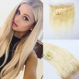 Brasilianisches Remy-Haar, 13 x 4 Teil, 613-Blond, Spitzenfrontverschluss, glattes Echthaar, 130 % Dichte2708