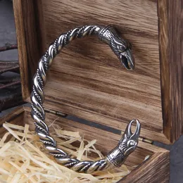 Bangle rostfritt stål Nordic Viking Norse Raven Armband Men armband manschettarmband med Viking trälåda 230726