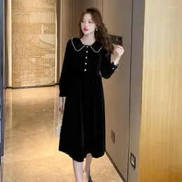 Casual Dresses French Hepburn Wind Restoring Ancient Ways During Spring Autumn 2023 Doll Pleuche Temperament Black Long Sleeve Dress