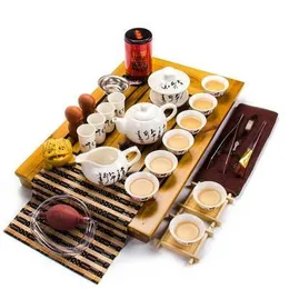 Processors Ceramic Purple Clay Tea Set Kung Fu Pot Infuser Solid Wood Tea Tray Teapot Teacups Drinkware Chinese Gaiwan Highgrade
