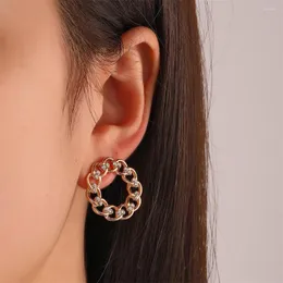 Stud Earrings Gold Color Thick Chain Round Dangle 2023 Trendy For Women Fashion Gift Party Jewelry Shaped Hoop