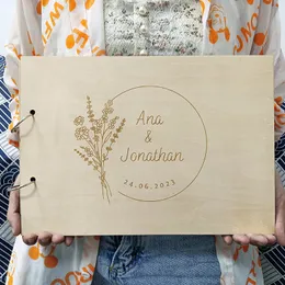 Other Event Party Supplies Personalized Name And Date Calligraphy Guest Book Laser Engraved Wedding Guest Book Rustic Floral Wooden Guestbook Sign-in Book 230725