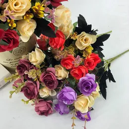 Fiori decorativi 12 teste 6 forchetta artificiale decorazione di bouquet di rose finti per tavolo da doccia da sposa per matrimoni domestici