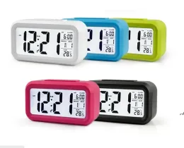 Despertador Mudo Plástico LCD Temperatura Inteligente Fofo Fotossensível Cabeceira Digital Soneca Calendário Luz Noturna ZZA13028 LL