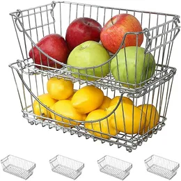 Smart Design Stacking Baskets Organizer - Set of 6 - Medium 12 63 x 5 5 Inch - with Handle - Steel Metal - Food, Fruit, and Vegetable Safe -