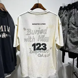 メンズTシャツハイストリート123 1：1レターロゴ印刷特大TシャツカジュアルビンテージウォッシュティーY2Kストリートウェアクロップトップメンズ