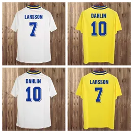 1994 Sweden LARSSON Mens Soccer Jerseys National Team Retro DAHLIN BROLIN INGESSON Home Yellow Away White Adult