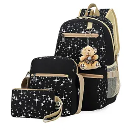 Diaper Bags 3pcsset School for Girl Backpack Star Printing Schoolbag Women Travel Bag Rucksacks Mochila 230726