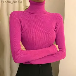 Bluzy damskie bluzy nowe damskie pullover turtleeck sweter jesna długie rękawy ultra cienkie elastyczne koreańskie proste podstawowe podstawowe tanie skiew stały kolor top Z230726