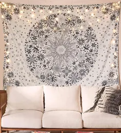 Wandteppiche Schwarz Weiß Mandala Wandteppich Wandbehang Blumen Gänseblümchen Hippie Trippy Dekor Stoff Teppich