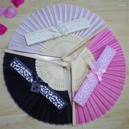 Party Favor 50pcs Gift Wedding Favors Customized Printing Hand Fan Bamboo Bone Silk Fans With Laser-Cut Box Card