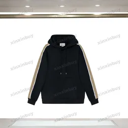 xinxinbuy Men women designer Sweatshirt Hoodie Reflective Ribbon letter embroidery sweater blue black apricot XS-L