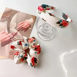 Hårklipp franska vintage blommig båge tjocktarmen scrunchie pannband för temperament tjej tyg elastik