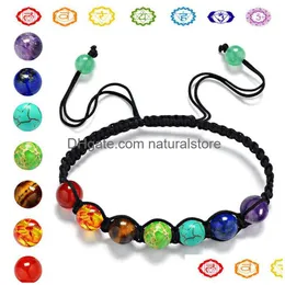 Charm Armband 7 Yoga Chakra Armband Reiki Natural Stone Healing Nce Buddha Women Men mode smycken Will och Sandy Drop Delivery Dhbzm